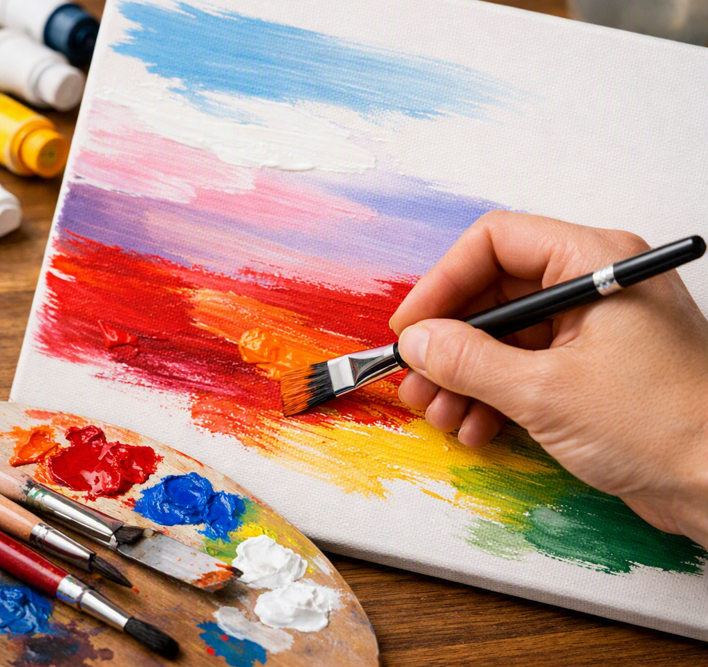 Hand painting acrylic brush strokes