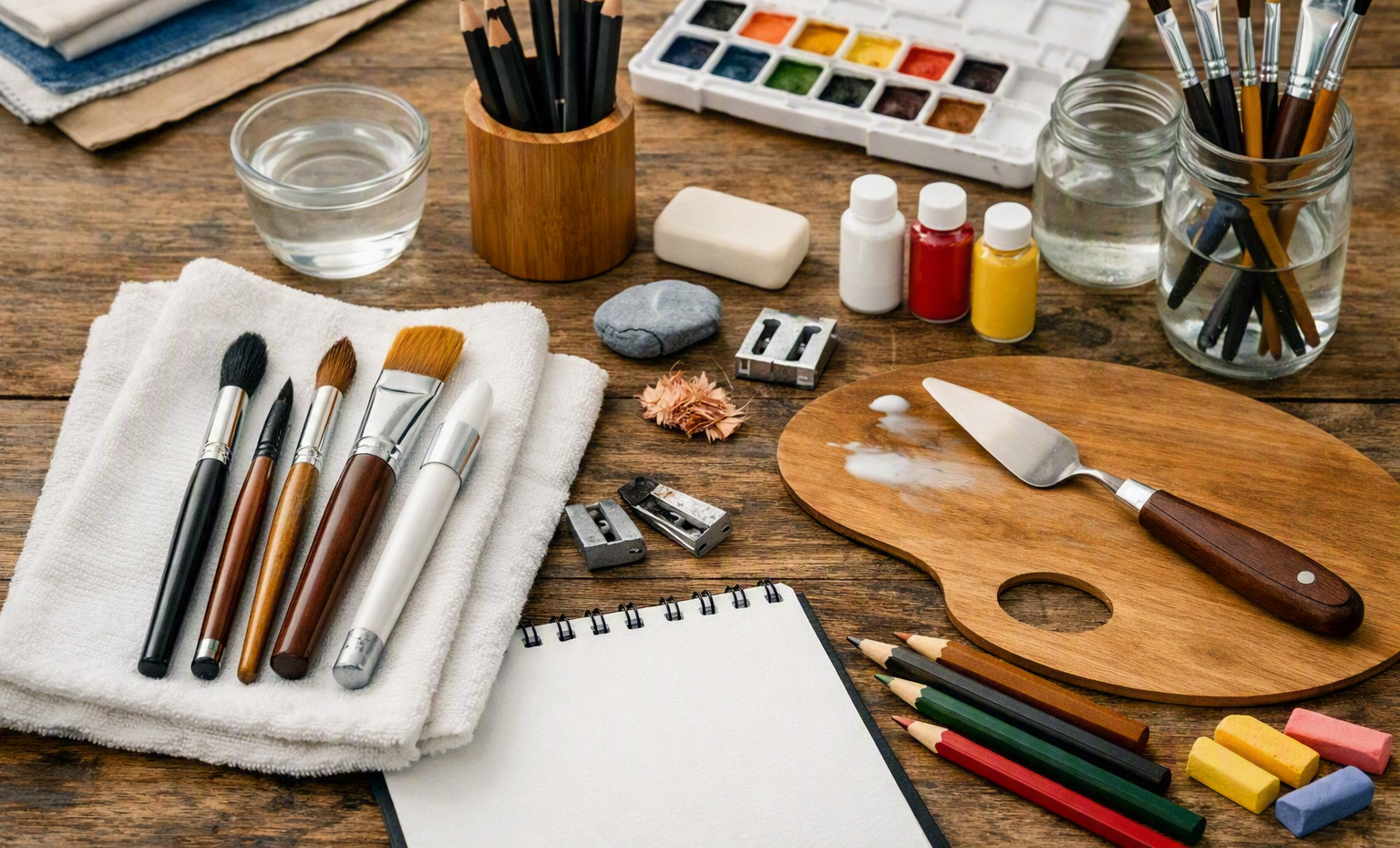 Clean art tools arranged neatly on a table